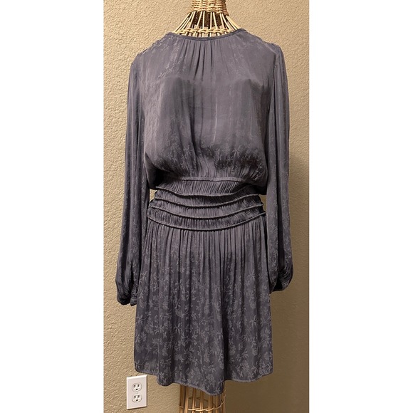 Current Air Dresses & Skirts - Current Air Los Angeles Smocked Waist Floral Jacquard Dress Grey Womens M